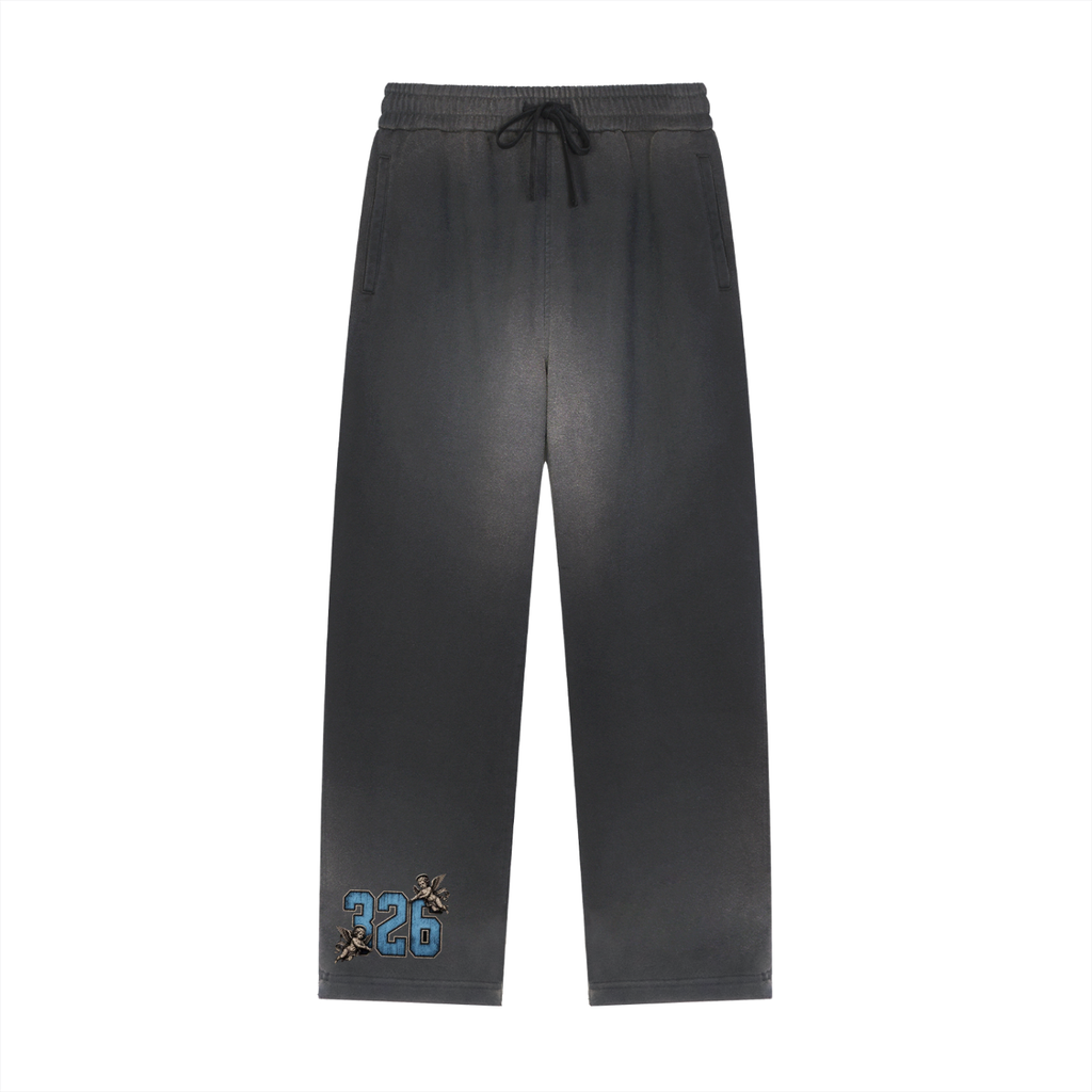'Sky Blue' Sun Fade Raw Edge Straight-Leg Sweatpants
