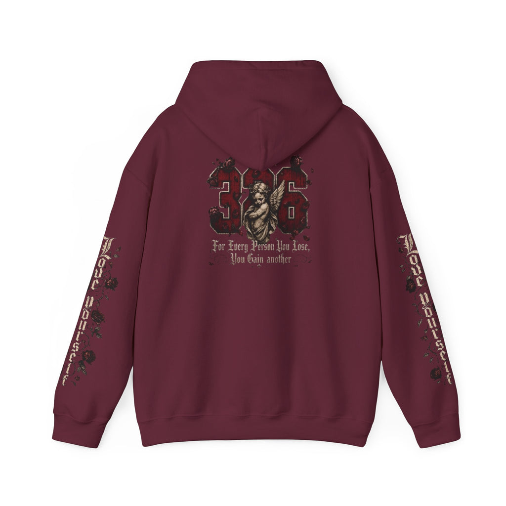 'Crimson & Bone 326' Graphic Hoodie — Vintage Floral Sleeve Pullover