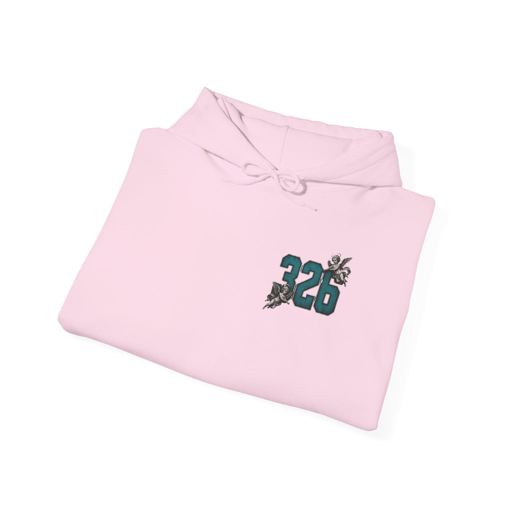 'Teal & Silver 326' Floral Guardian Hoodie with Back Graphic & Sleeve Roses