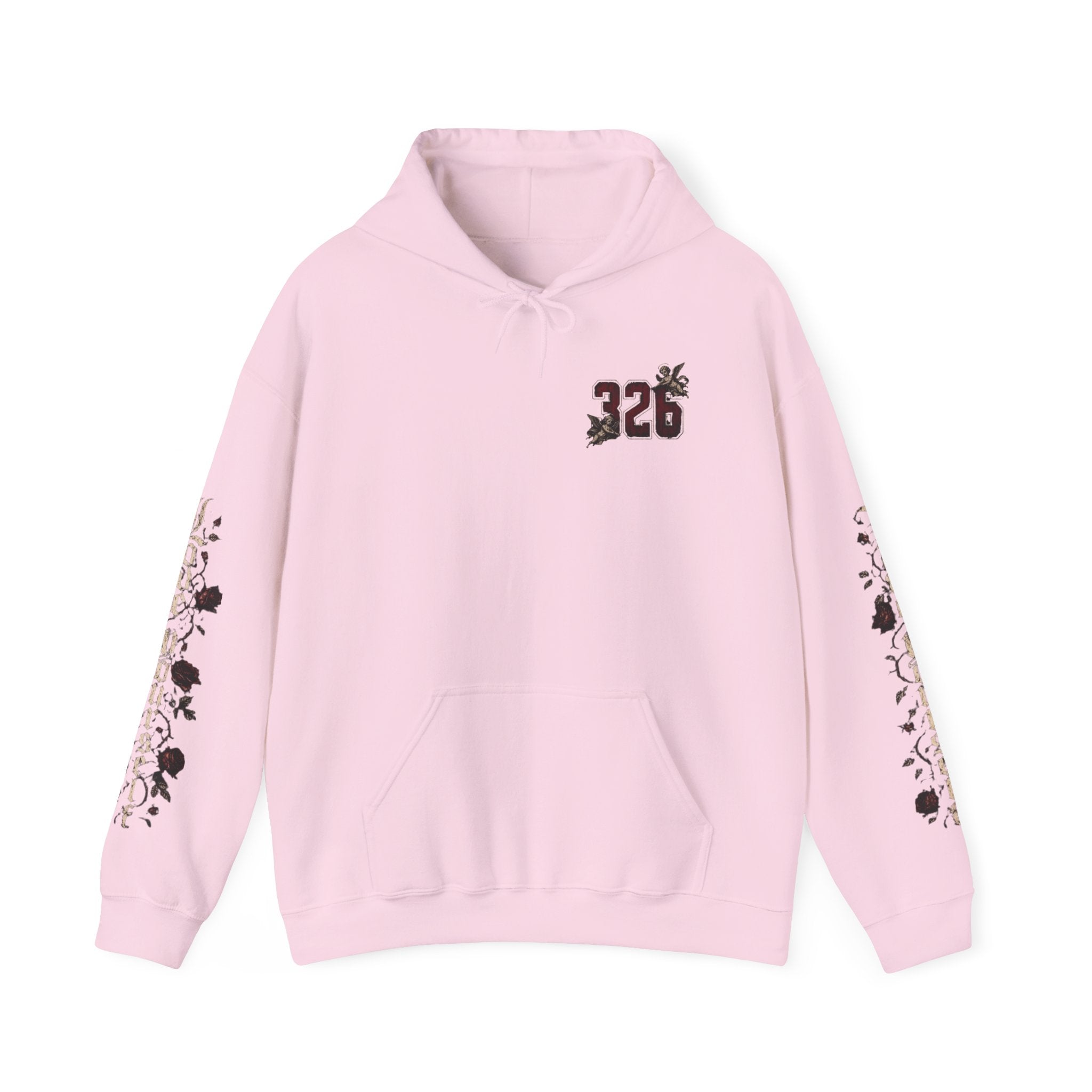 'Crimson & Bone 326' Graphic Hoodie — Vintage Floral Sleeve Pullover