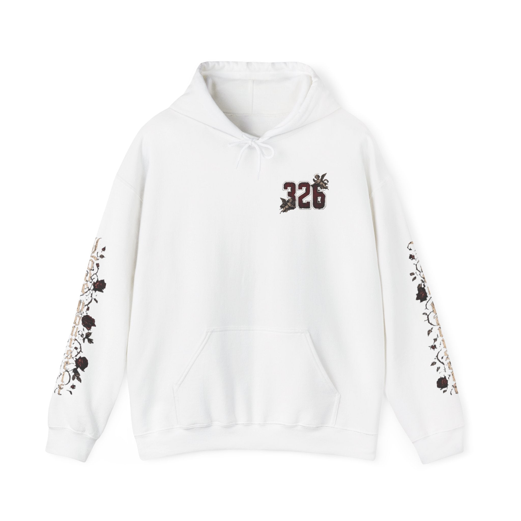 'Crimson & Bone 326' Graphic Hoodie — Vintage Floral Sleeve Pullover
