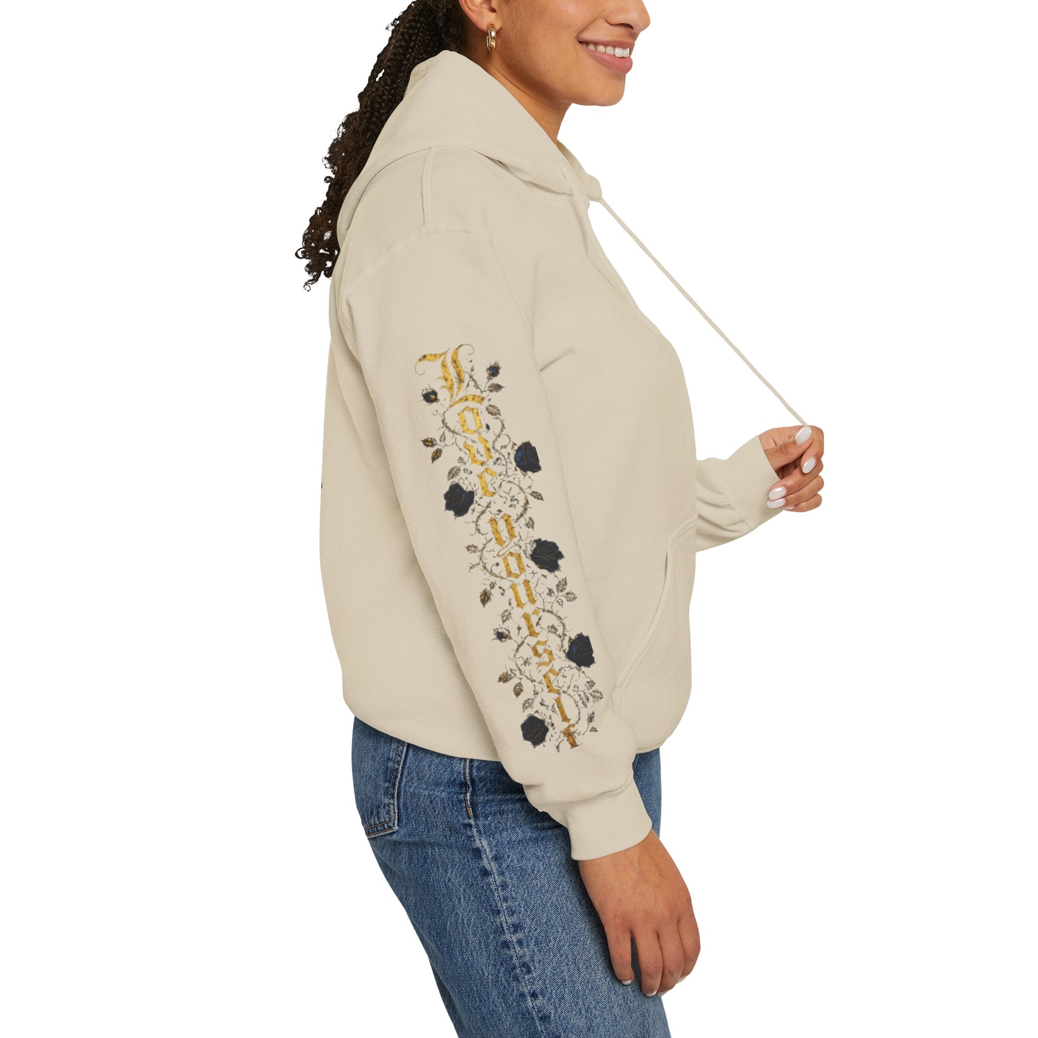 'Golden State Hoodie 326 'Scripture  with Floral Sleeve Art