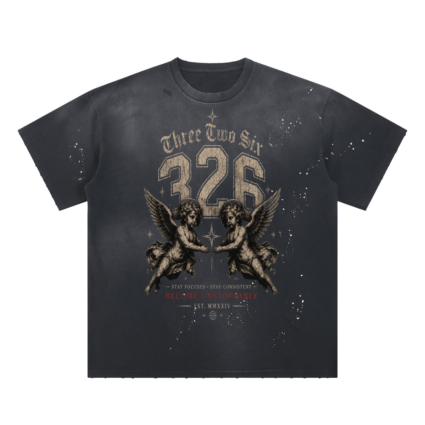 '326 clothing - discipline collection ' Hand-Frayed Sunfade Paint Splatter T-Shirt