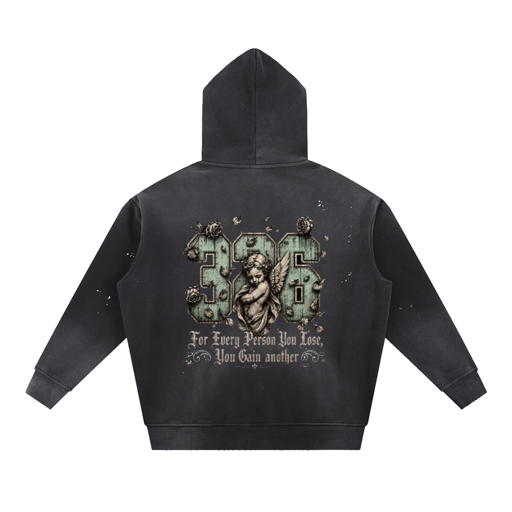 'Mint 326' Vintage Washed Frayed Fleece Hoodie