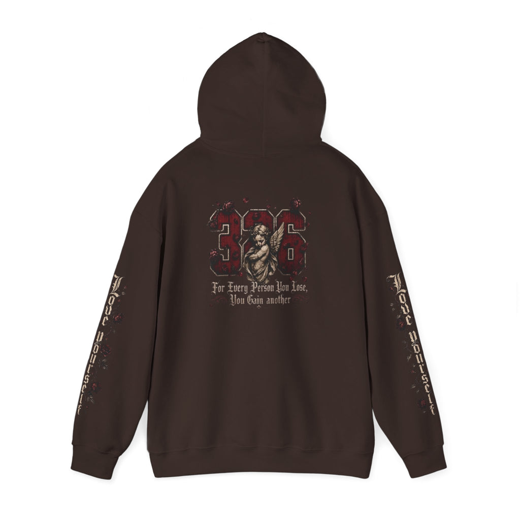 'Crimson & Bone 326' Graphic Hoodie — Vintage Floral Sleeve Pullover