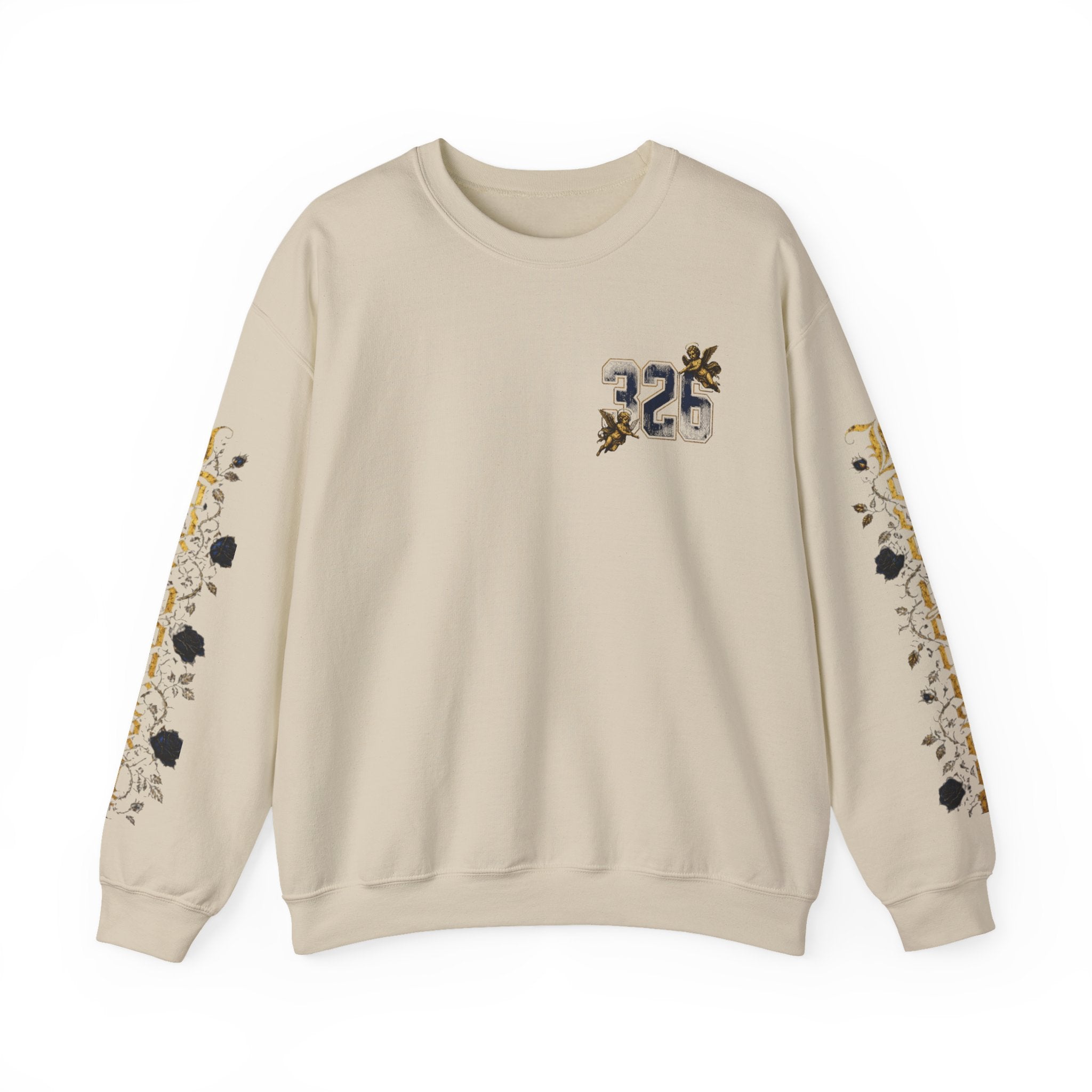'Golden State 326' Angel Graphic with Script & Floral Sleeve Design