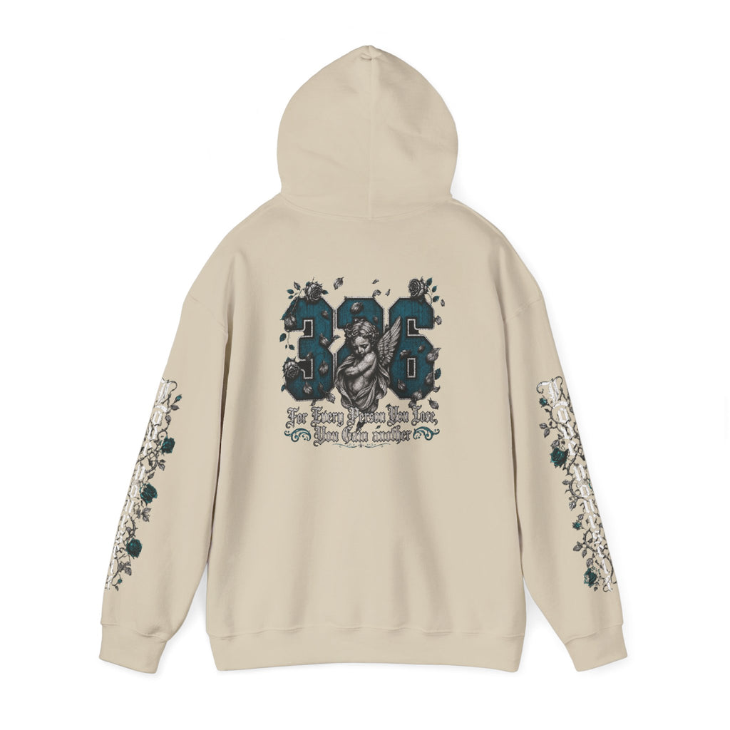 'Teal & Silver 326' Floral Guardian Hoodie with Back Graphic & Sleeve Roses