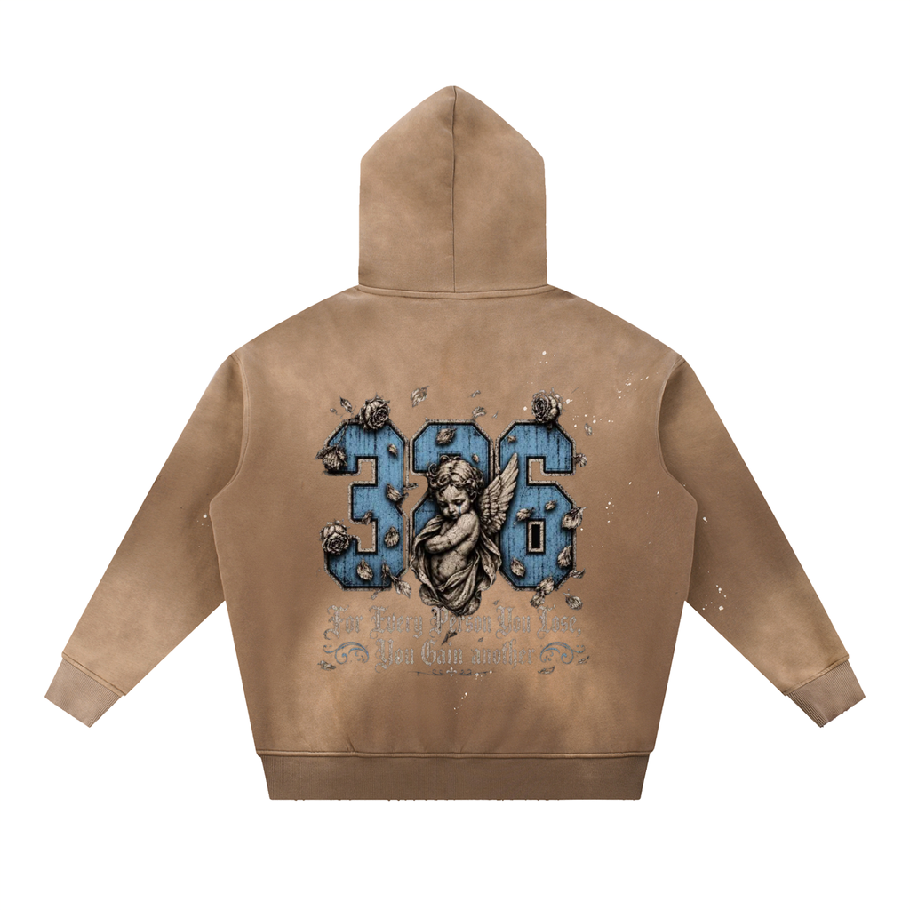 'Sky 326'Vintage Washed Frayed Fleece Hoodie