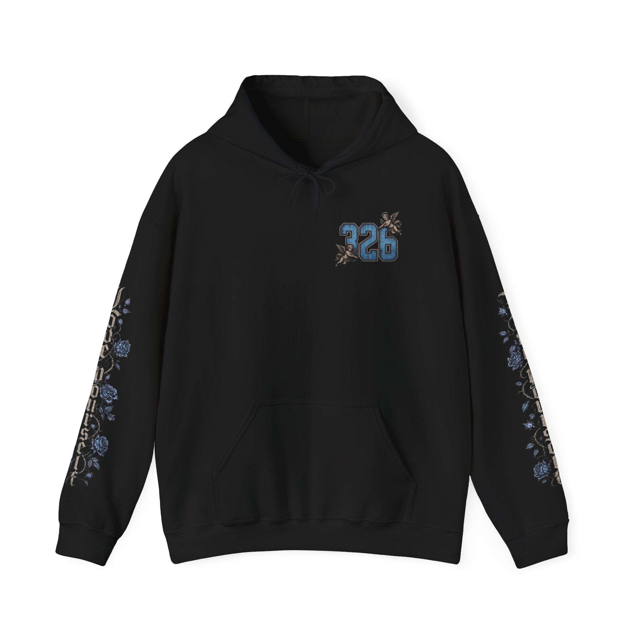 'Sky Hoodie 326' Angel Wings Floral Sleeve Graphic Hoodie