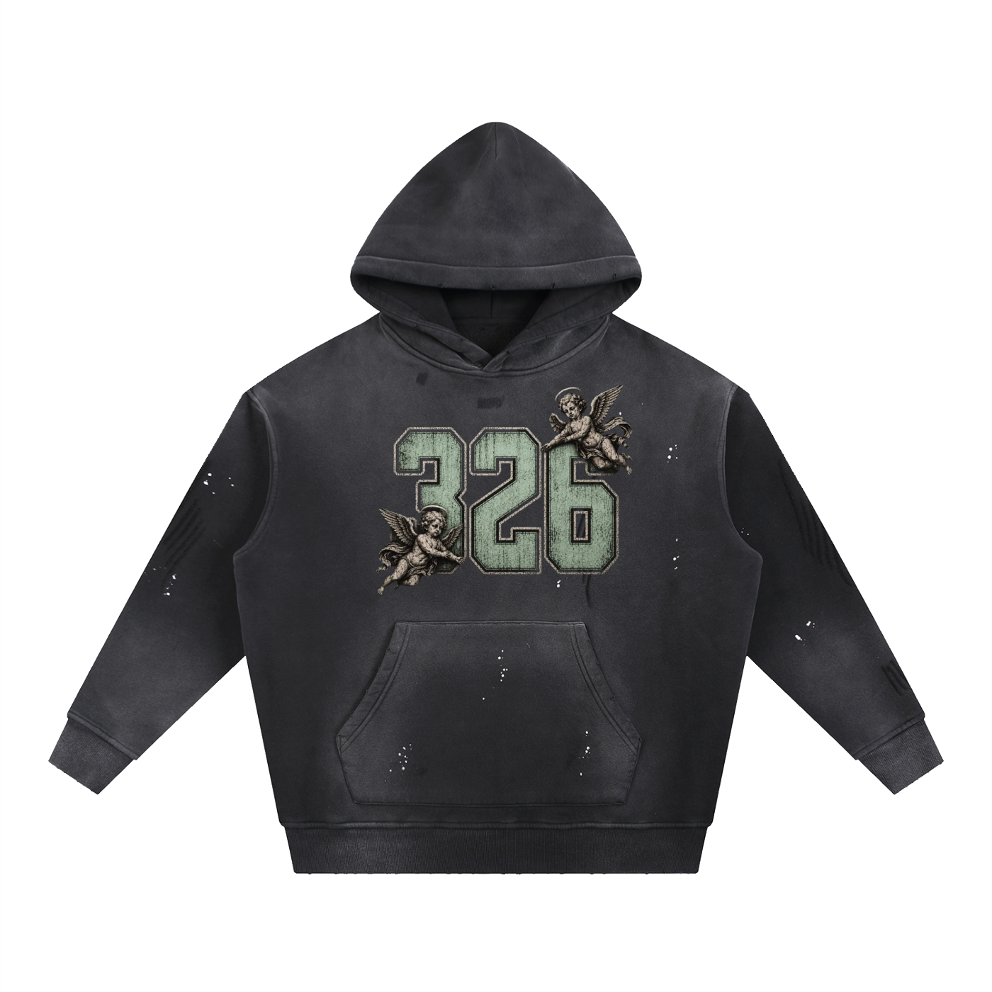 'Mint 326' Vintage Washed Frayed Fleece Hoodie