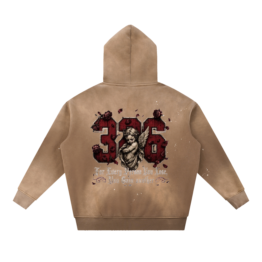 ' Creamson & Bone 326' Vintage Washed Frayed Fleece Hoodie