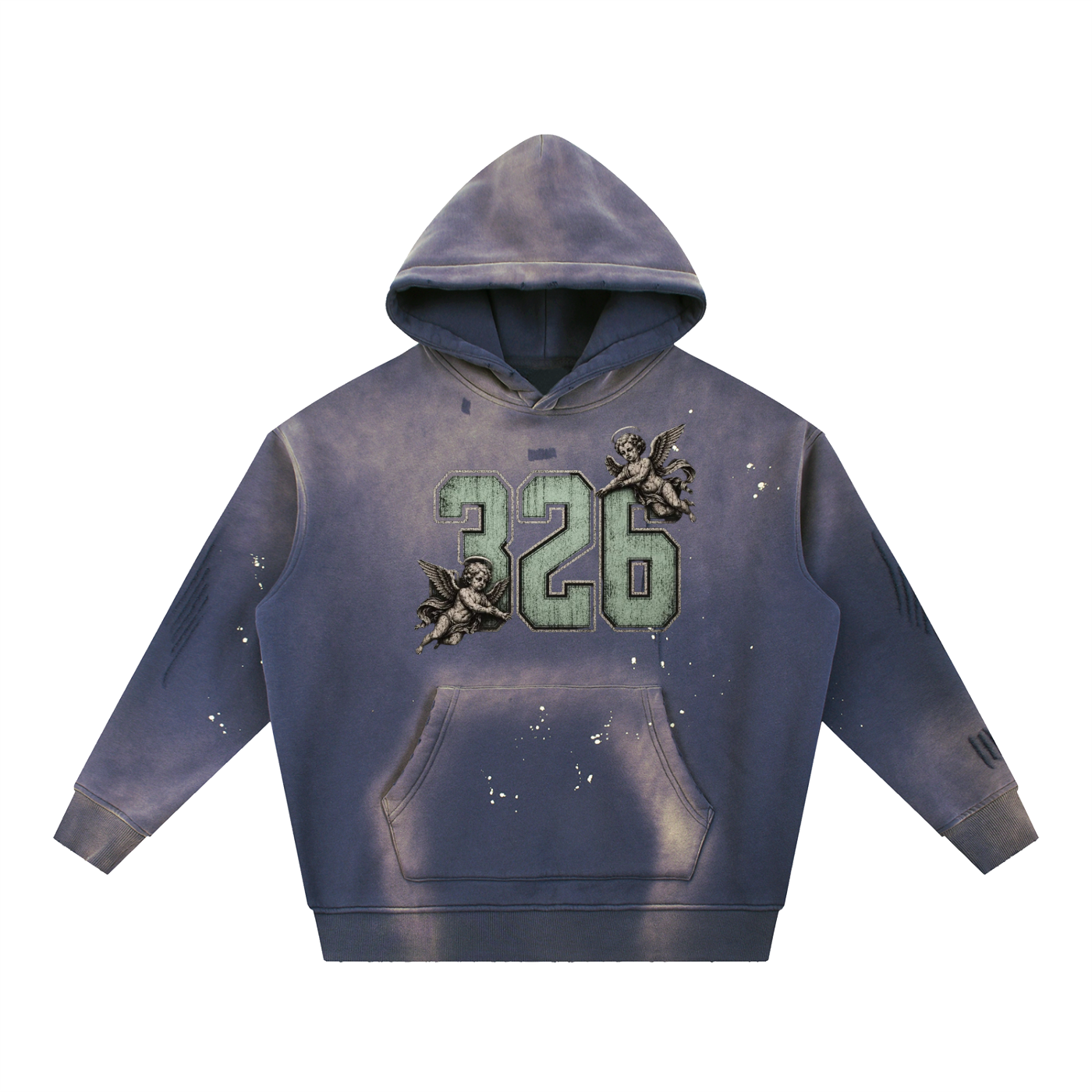 'Mint 326' Vintage Washed Frayed Fleece Hoodie