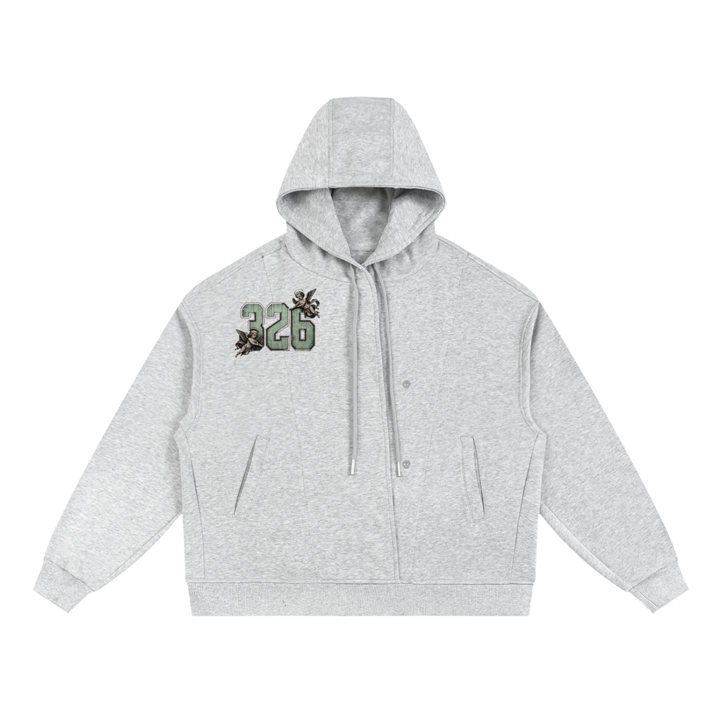 'Mint 326' Boxy Button Placket Hoodie