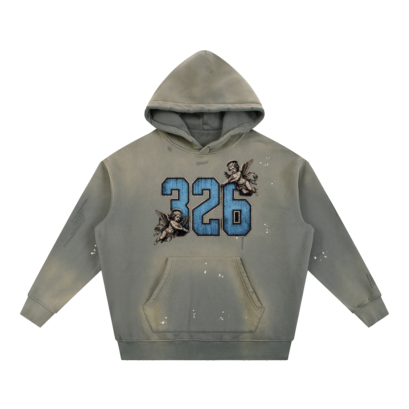 'Sky 326'Vintage Washed Frayed Fleece Hoodie