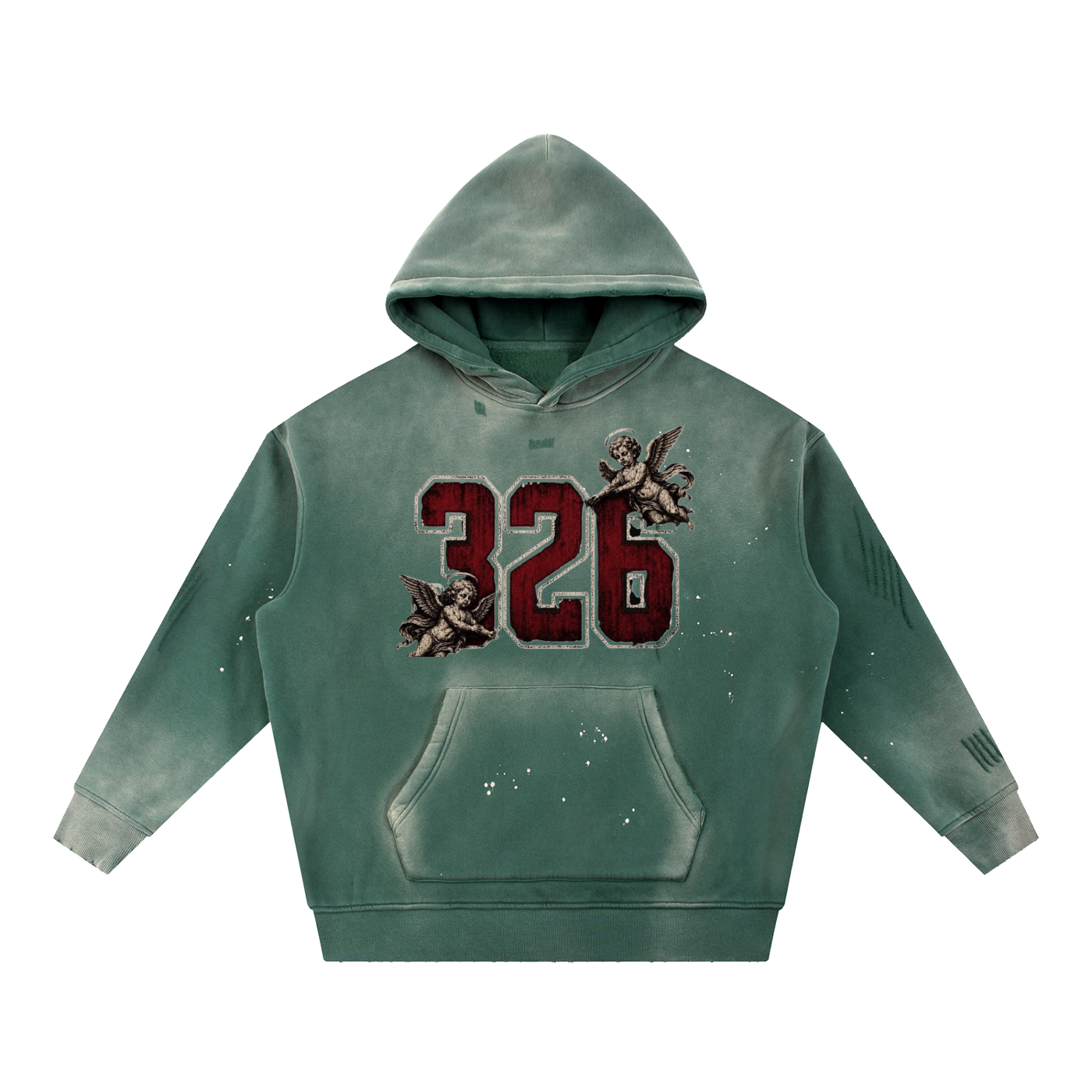 ' Creamson & Bone 326' Vintage Washed Frayed Fleece Hoodie