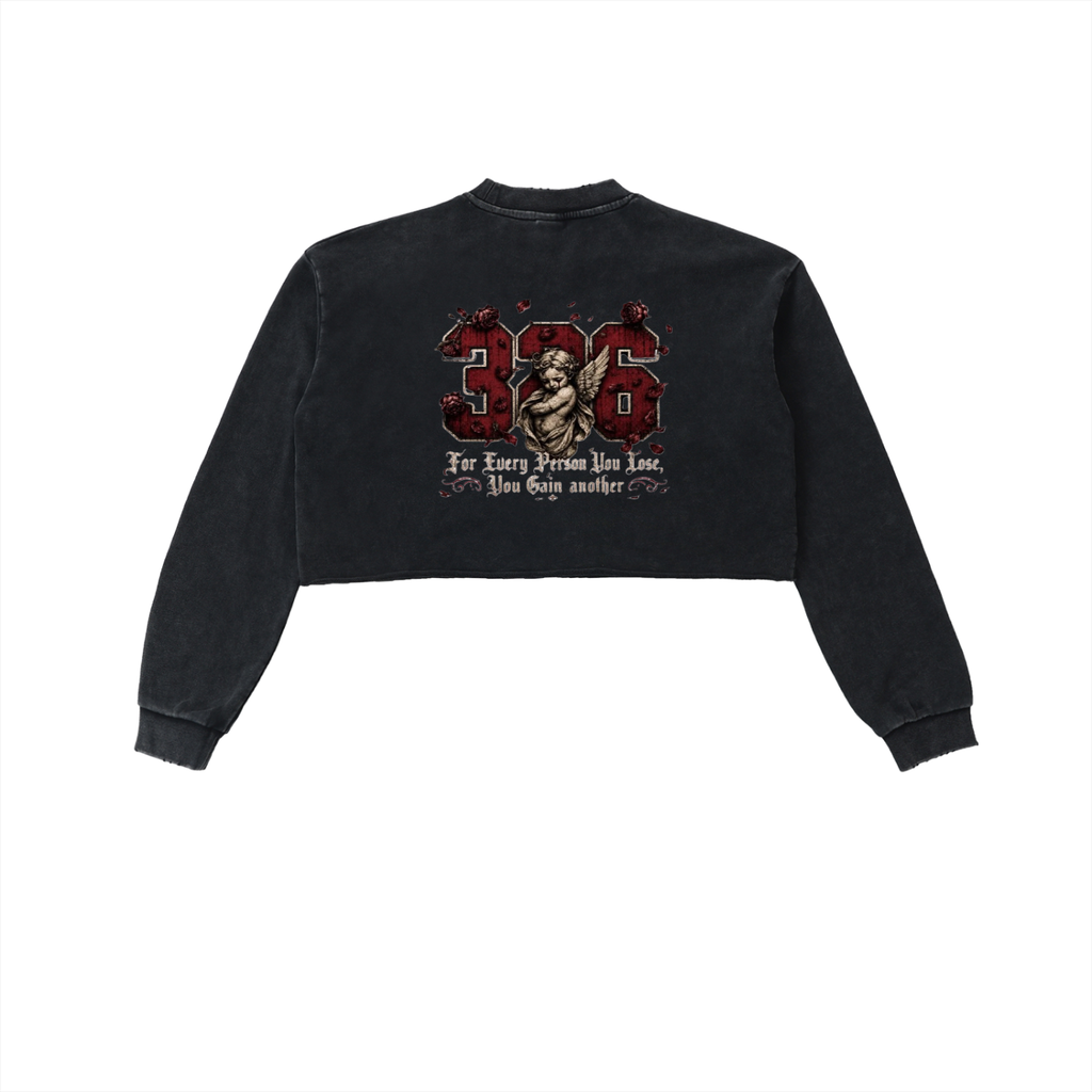 'Creamsn & Bone 326' Snow Washed Raw Edge Cropped Sweatshirt