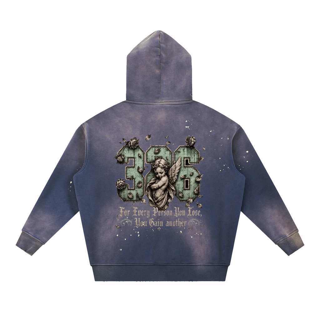 'Mint 326' Vintage Washed Frayed Fleece Hoodie