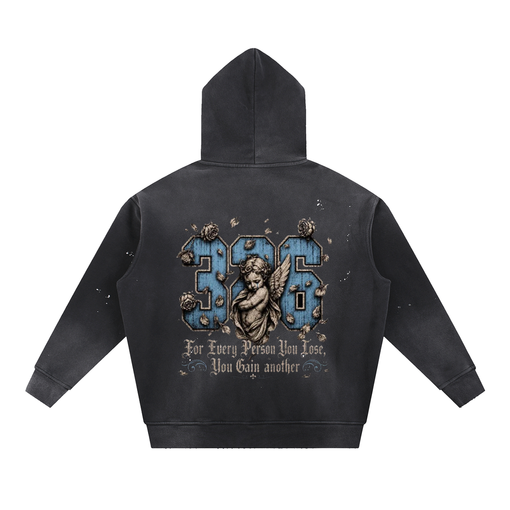 'Sky 326'Vintage Washed Frayed Fleece Hoodie