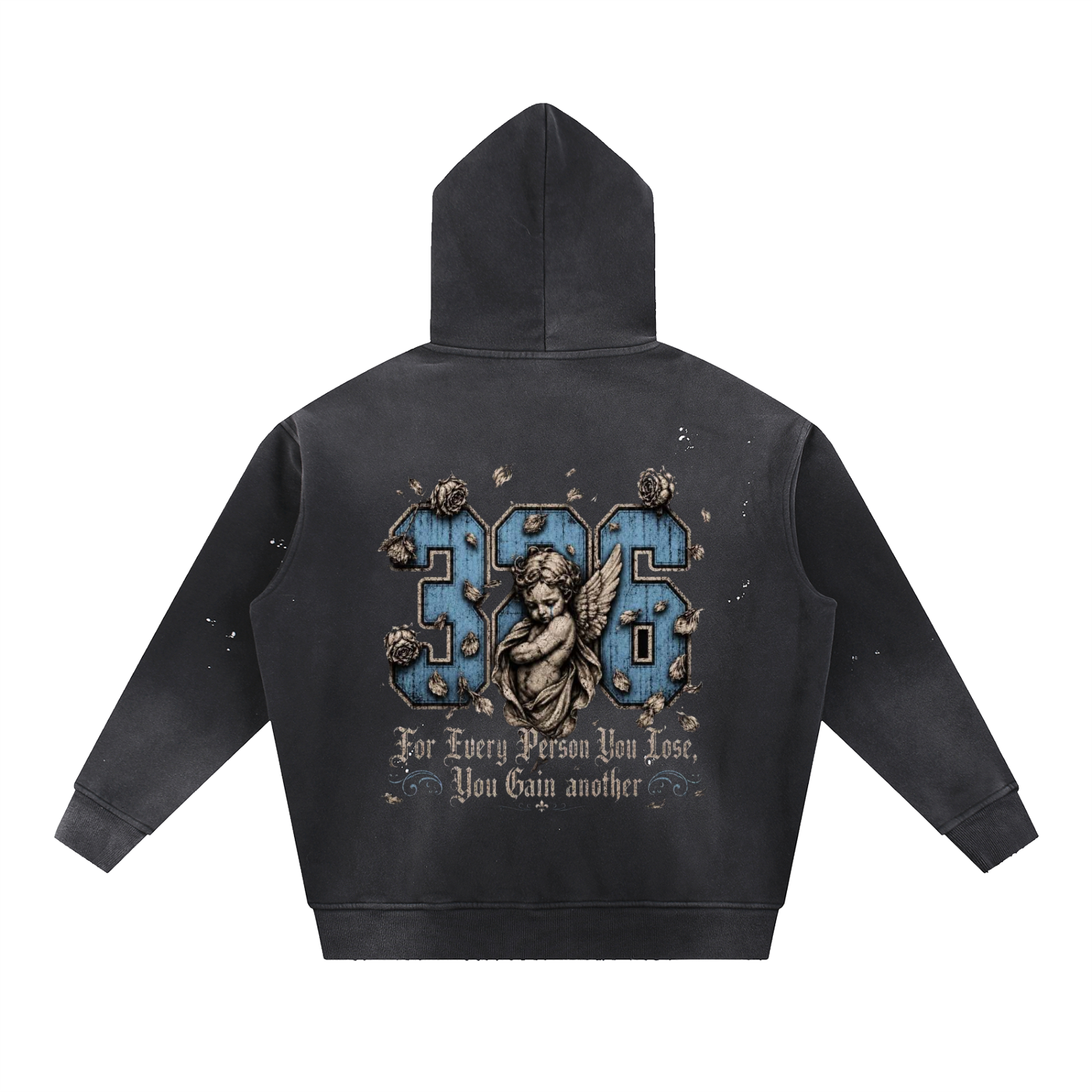'Sky 326'Vintage Washed Frayed Fleece Hoodie